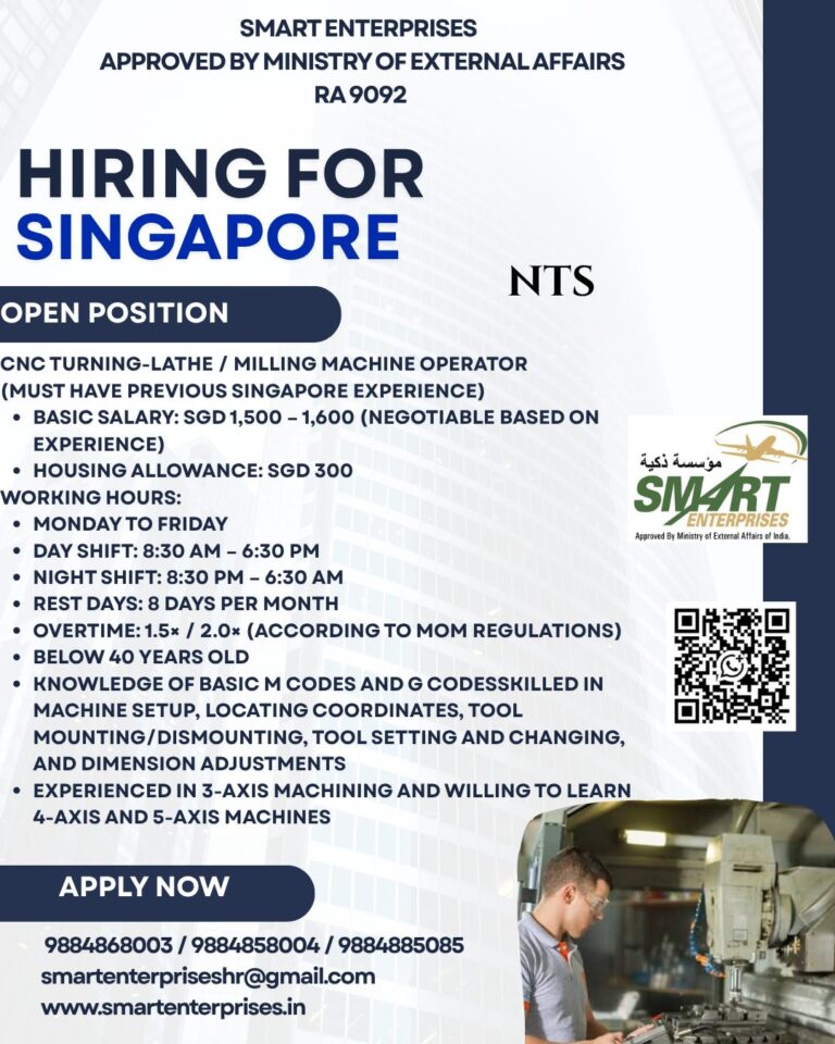 CNC Turning, Lathe & Milling Machine Operator Jobs in Singapore 2026 | Smart Enterprises