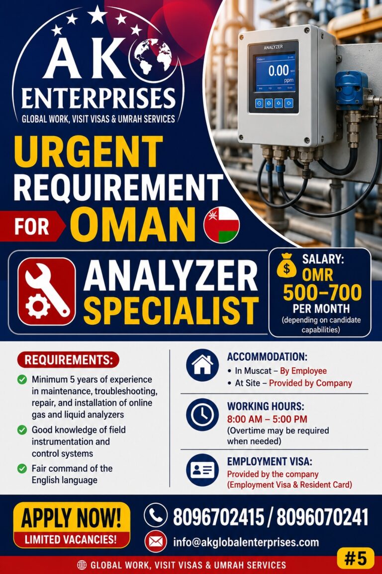 Analyzer Specialist Jobs in Oman – Urgent Recruitment | Salary OMR 500–700