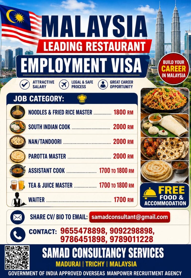 Malaysia Leading Restaurant Jobs 2026 – Employment Visa | Free Food & Accommodation