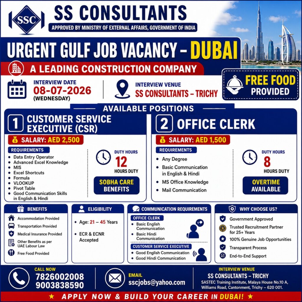 Urgent Dubai Job Vacancy 2026 