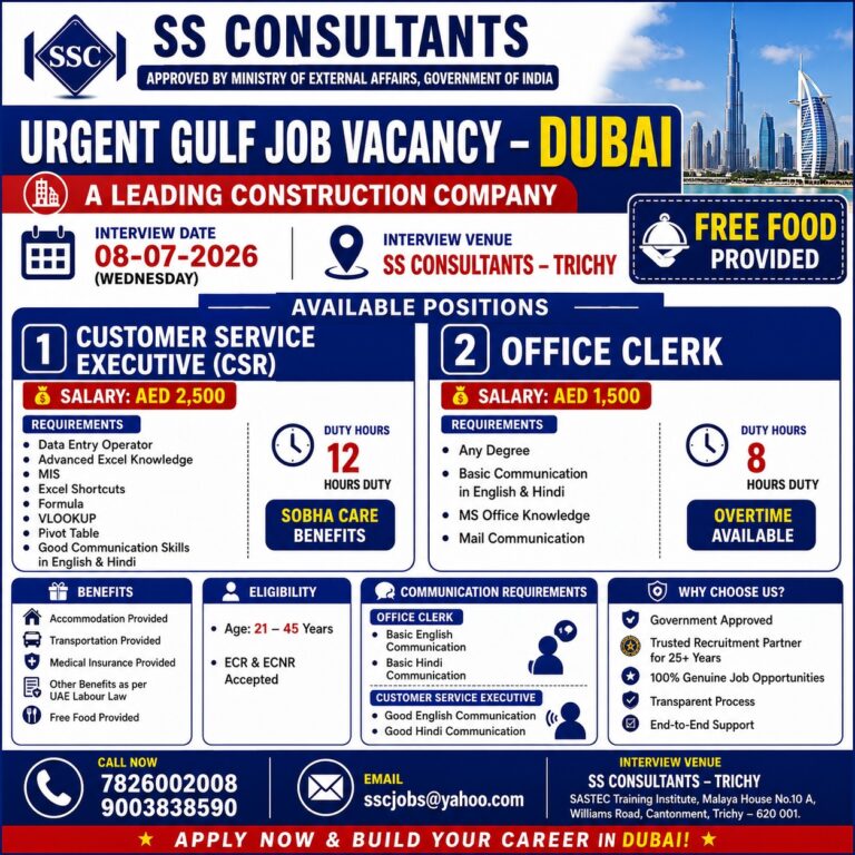 Urgent Dubai Job Vacancy 2026 