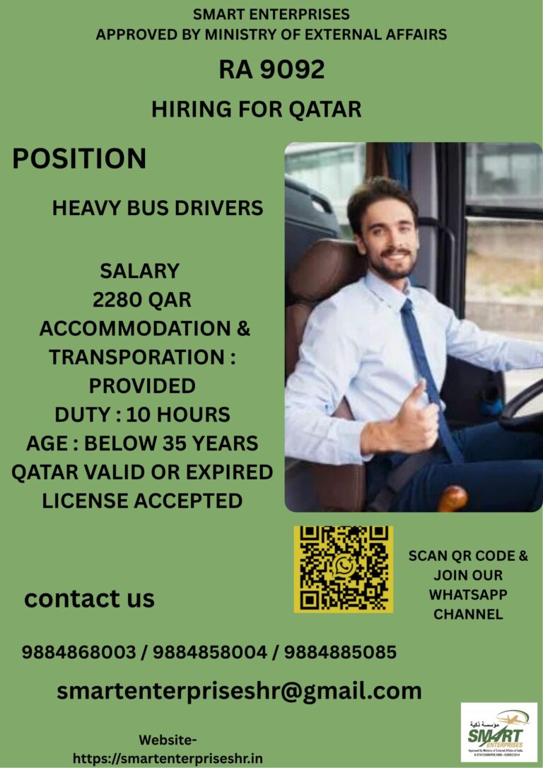 Heavy Bus Driver Jobs in Qatar 2026 – Salary 2280 QAR | Free Accommodation & Transportation