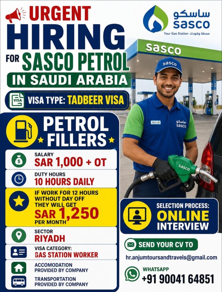 SASCO Petrol Fillers Job Vacancy in Saudi Arabia 2026 – Apply for Gas Station Worker Jobs