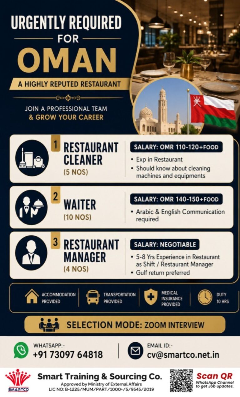 Restaurant Jobs in Oman 2026 – Cleaner, Waiter & Restaurant Manager Vacancies | Apply Online