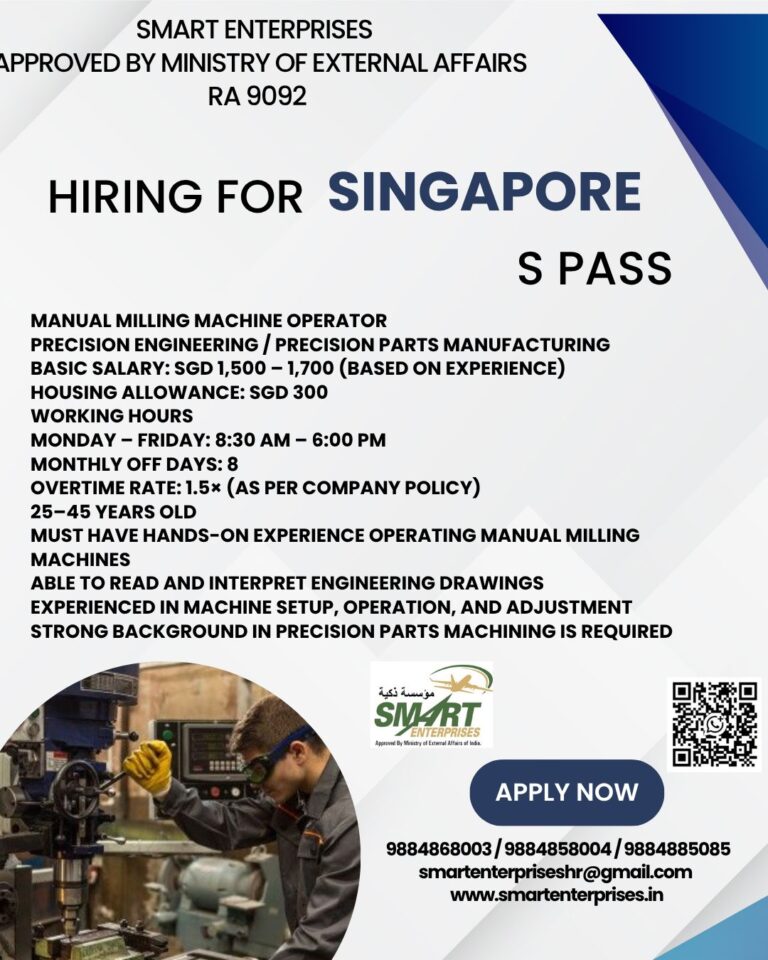 Manual Milling Machine Operator Jobs in Singapore 2026 – S Pass | Apply Now