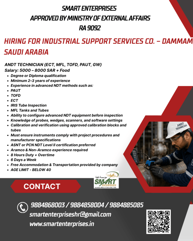 DT Technician Jobs in Saudi Arabia 2026 | Industrial Support Services Co. – Dammam | Salary Up to 8,000 SAR