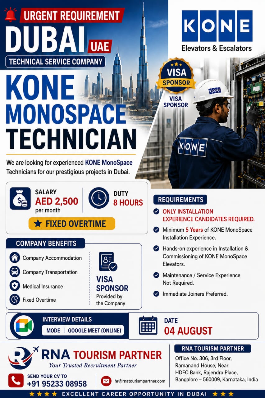KONE MonoSpace Technician Jobs in Dubai, UAE – Online Interview | Visa Sponsored