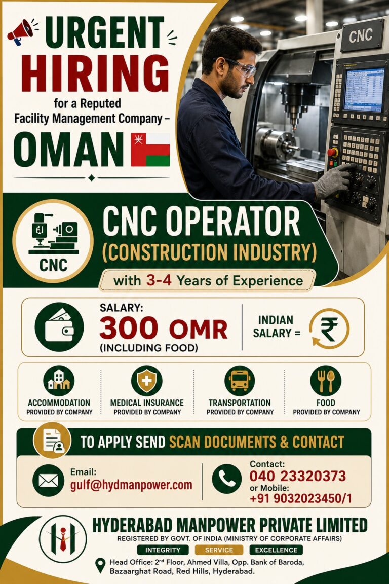 CNC Operator Jobs in Oman 2026 | Facility Management Company | Apply Now