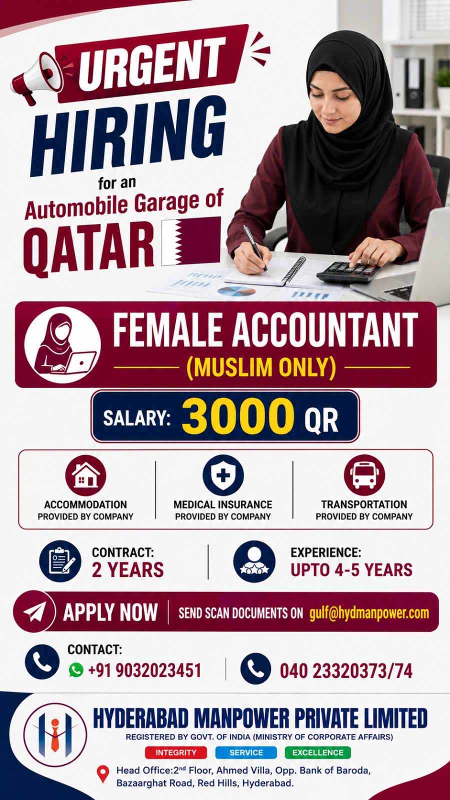 Female Accountant Jobs in Qatar | Automobile Garage | Salary 3000 QAR | Apply Now