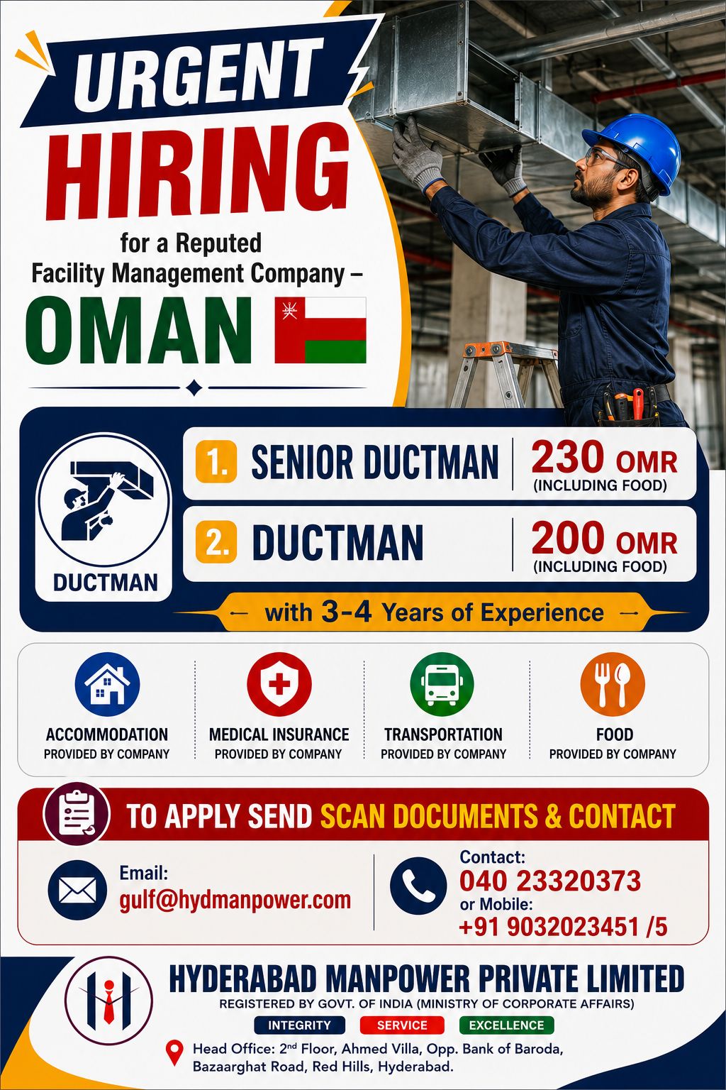 Senior Ductman & Ductman Jobs in Oman 2026 | Apply Now