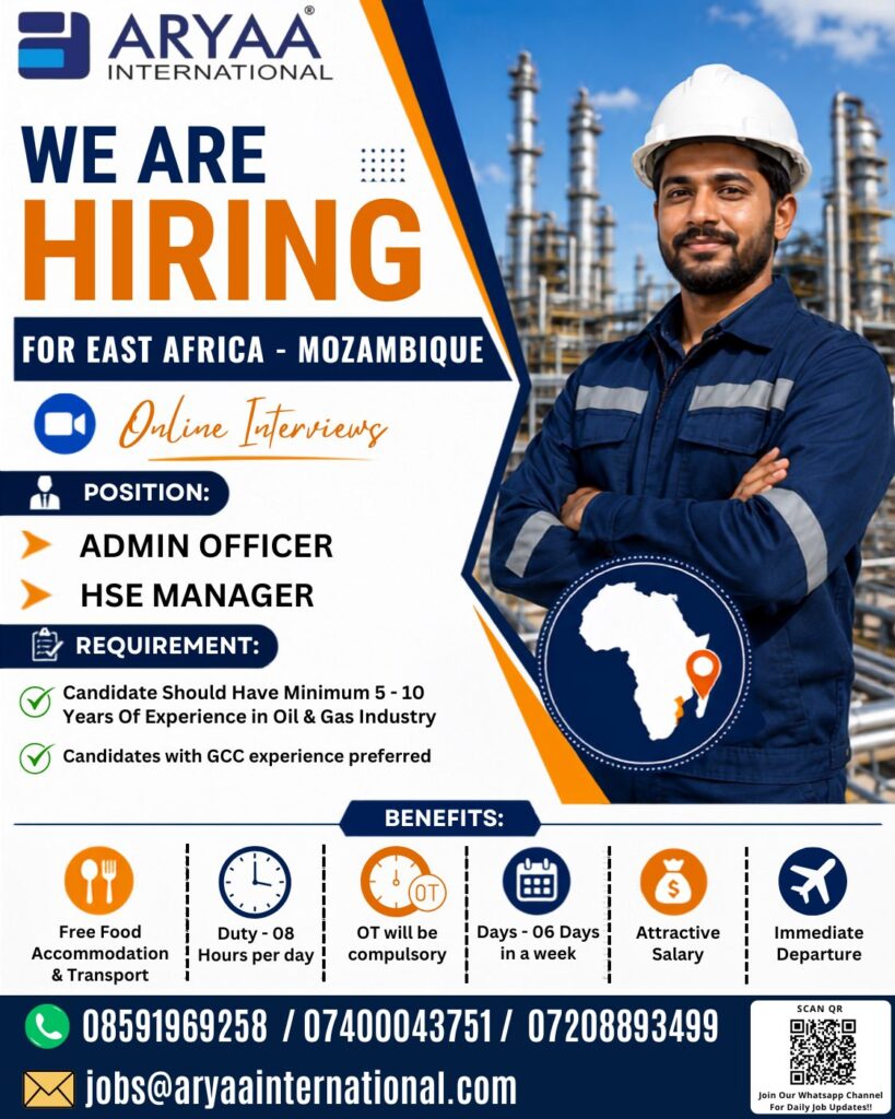 Admin Officer & HSE Manager Jobs in Mozambique 2026 | Oil & Gas Industry | Online Interview