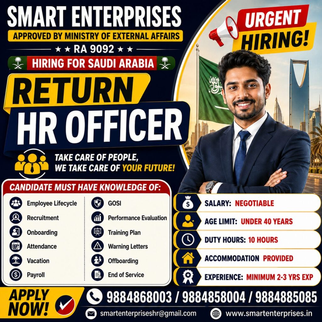 Return HR Officer Jobs in Saudi Arabia 2026 – Apply Through Smart Enterprise