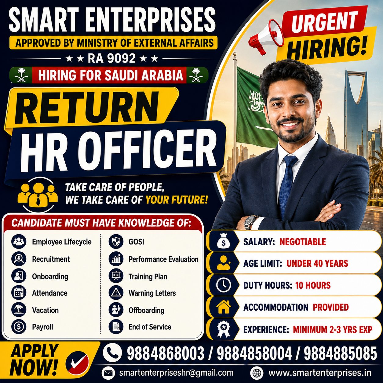 Return HR Officer Jobs in Saudi Arabia 2026 – Apply Through Smart Enterprise