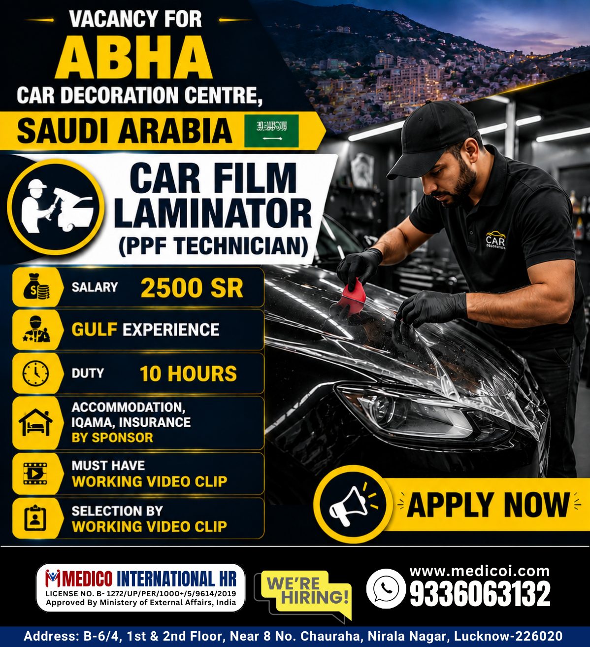 Car Film Laminator (PPF Technician) Jobs in Abha, Saudi Arabia – Apply Now