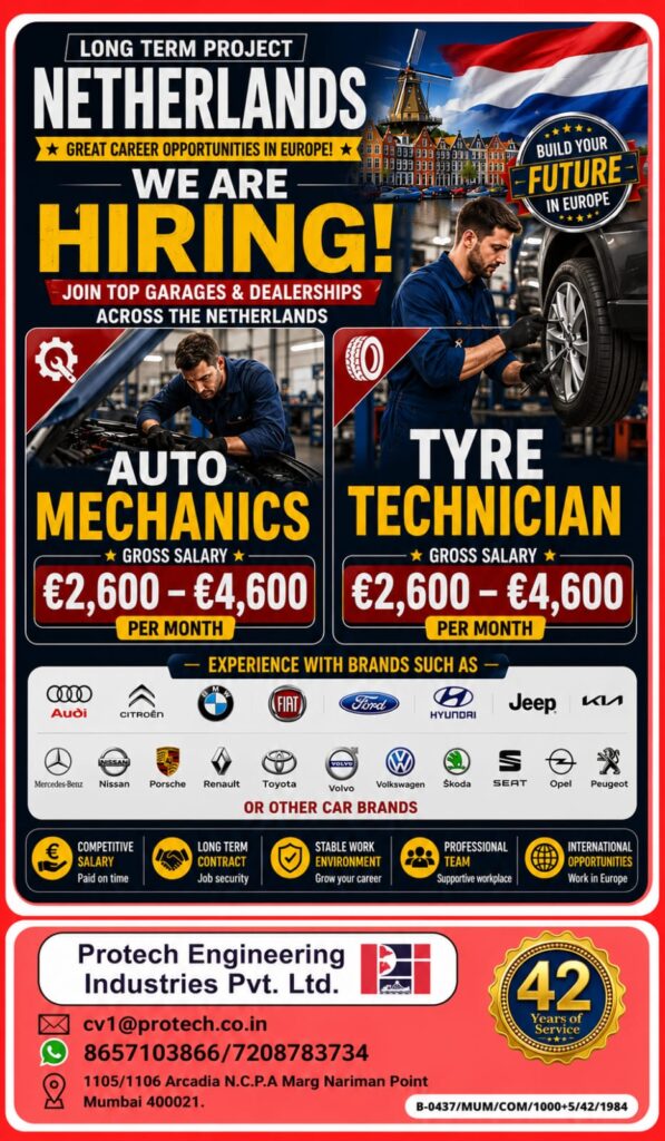 Netherlands Long-Term Project Recruitment 2026 – Auto Mechanics & Tyre Technicians Required 1 Netherlands Long-Term Project Recruitment 2026 – Auto Mechanics & Tyre Technicians Required