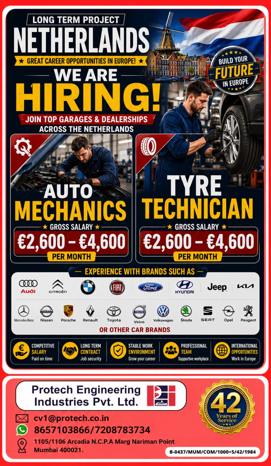 Netherlands Long-Term Project Recruitment 2026 – Auto Mechanics & Tyre Technicians Required