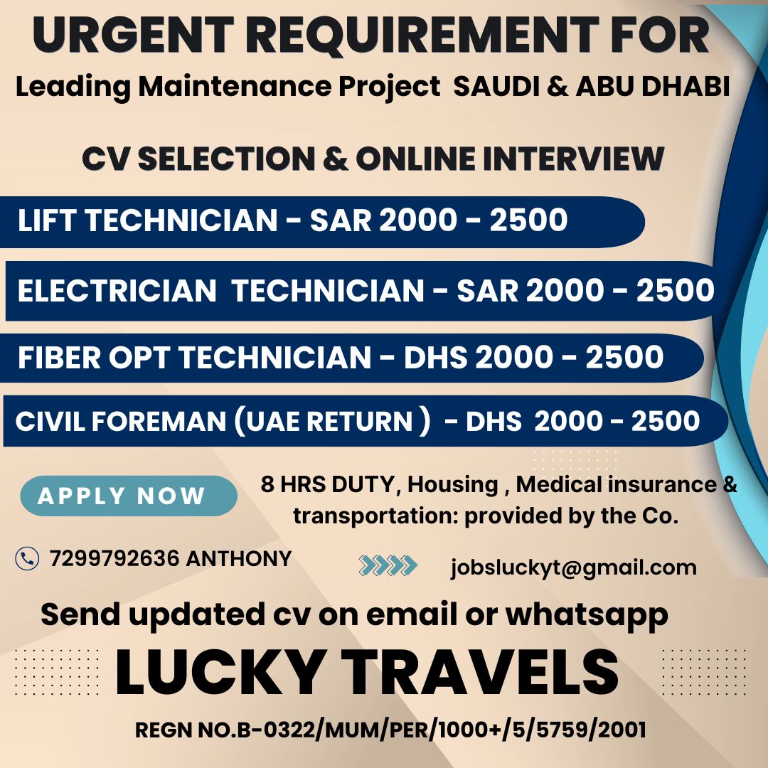 Urgent Maintenance Project Jobs in Saudi Arabia & Abu Dhabi 2026 | Online Interview | Apply Now