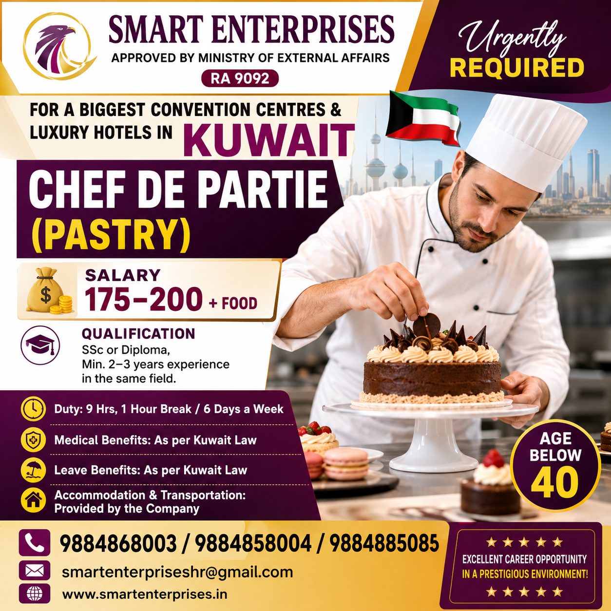 Chef De Partie (Pastry) Jobs in Kuwait | Luxury Hotels & Convention Centres | Apply Now