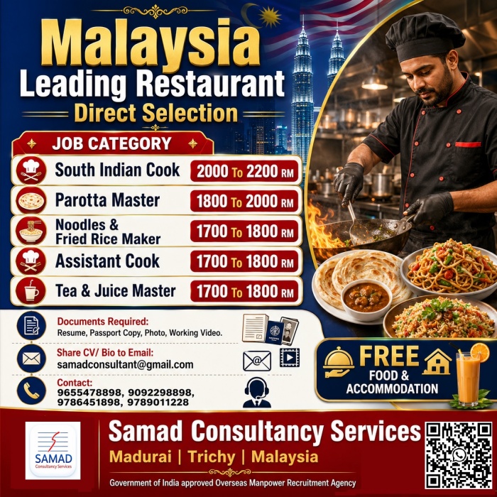Malaysia Leading Restaurant Recruitment – Direct Selection | Free Food & Accommodation