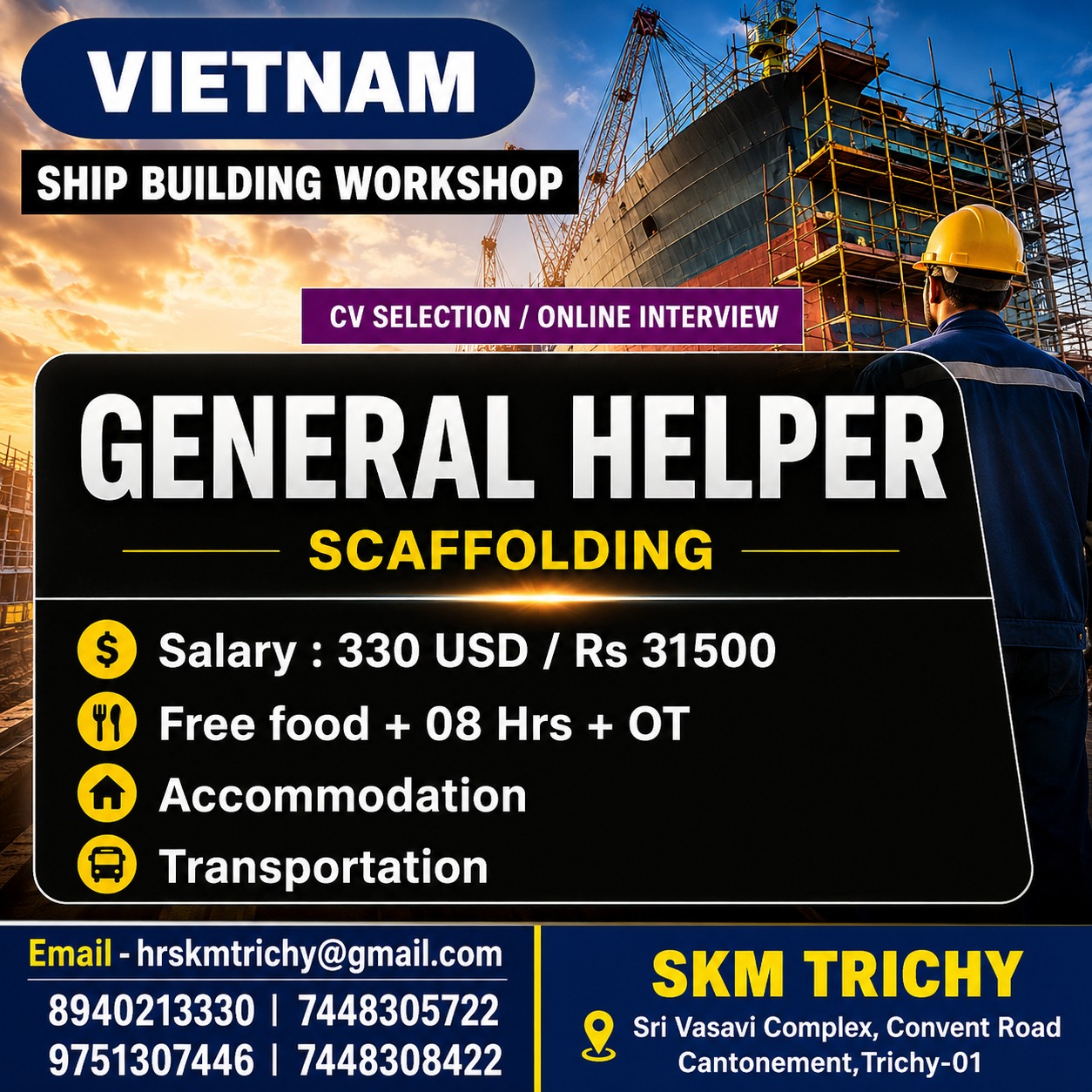 General Helper (Scaffolding) Jobs in Vietnam – Ship Building Workshop | Apply Online