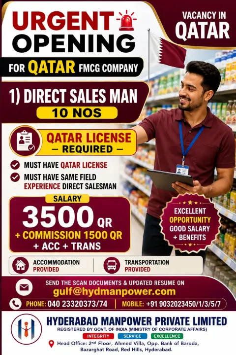 Qatar FMCG Company Jobs 2026 – Direct Salesman Vacancies