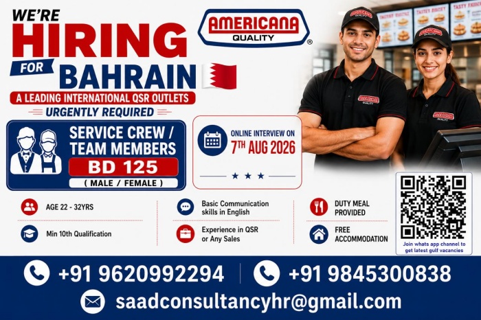 Americana Bahrain Recruitment 2026: Service Crew Jobs for Male and Female Candidates