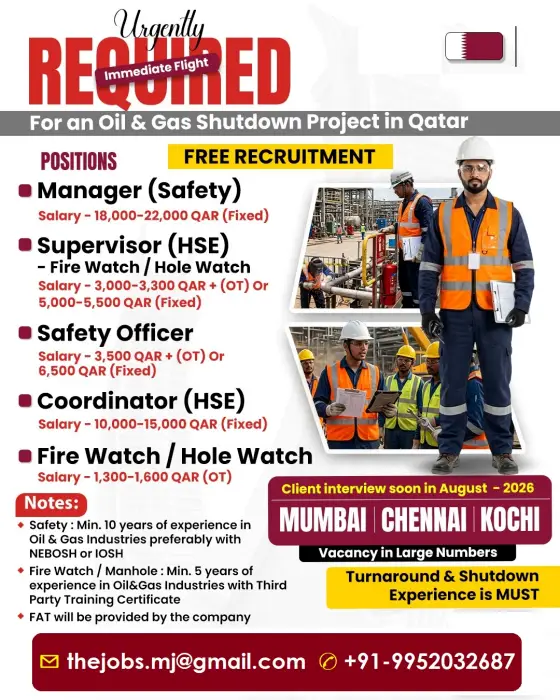 Recruitment Disclaimer – Important Notice for Job Seekers Before applying, please read the job advertisement carefully to understand the vacancies, required qualifications, and experience. Avoid making any advance payments to recruiters. Any payments should only be made after visa processing is confirmed.Jobs Our platform is not directly involved in recruitment or selection. We strongly recommend applicants to verify the authenticity of recruiters and check the credibility of prospective employers before making financial transactions. This recruitment disclaimer is provided to ensure transparency and safeguard job seekers from fraudulent activit