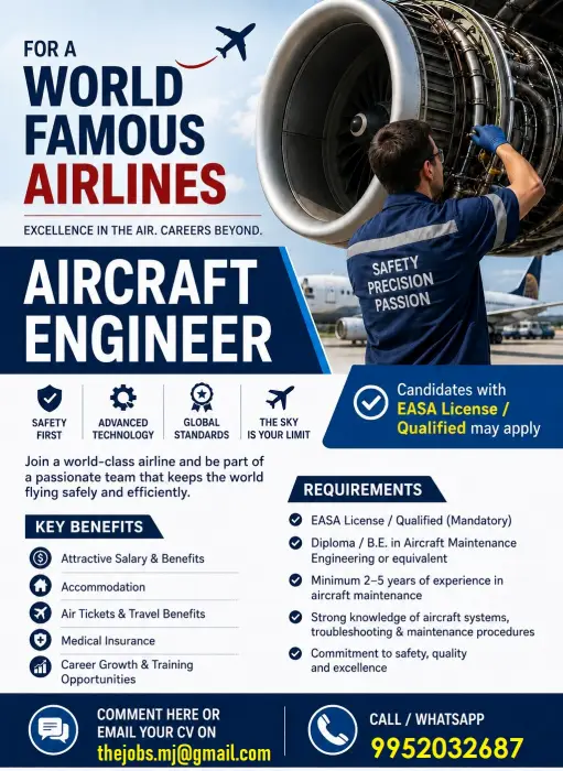 Aircraft Engineer Jobs 2026 – EASA Licensed / Qualified Candidates Can Apply