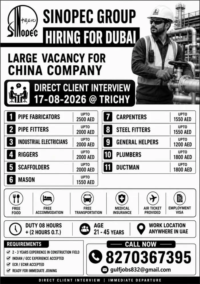 Sinopec Group Dubai Jobs 2026 – Large Vacancies for Skilled Workers