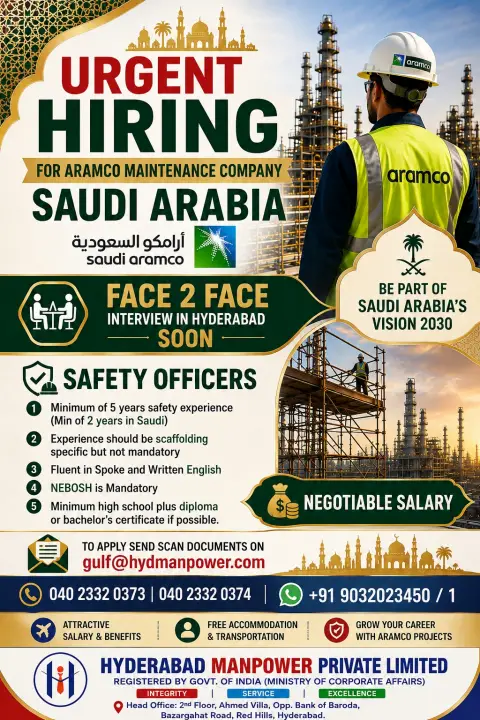 Aramco Maintenance Company Jobs in Saudi Arabia 2026: Safety Officer Vacancy