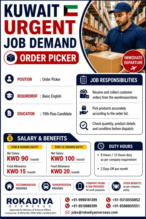 Kuwait Urgent Job Vacancy 2026 – Order Picker Jobs