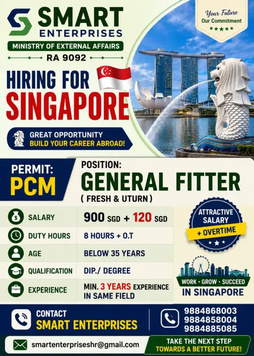 Singapore General Fitter Jobs 2026 – Freshers & U Turn Candidates