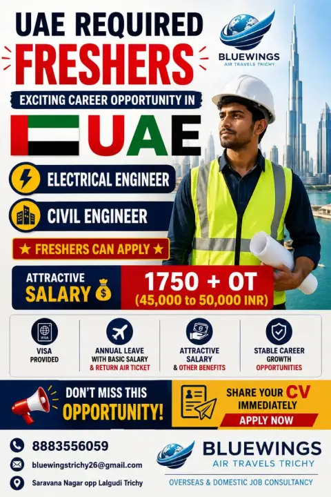 UAE Freshers Jobs 2026: Electrical and Civil Engineer Vacancies with Salary Up to AED 1,750 + OT