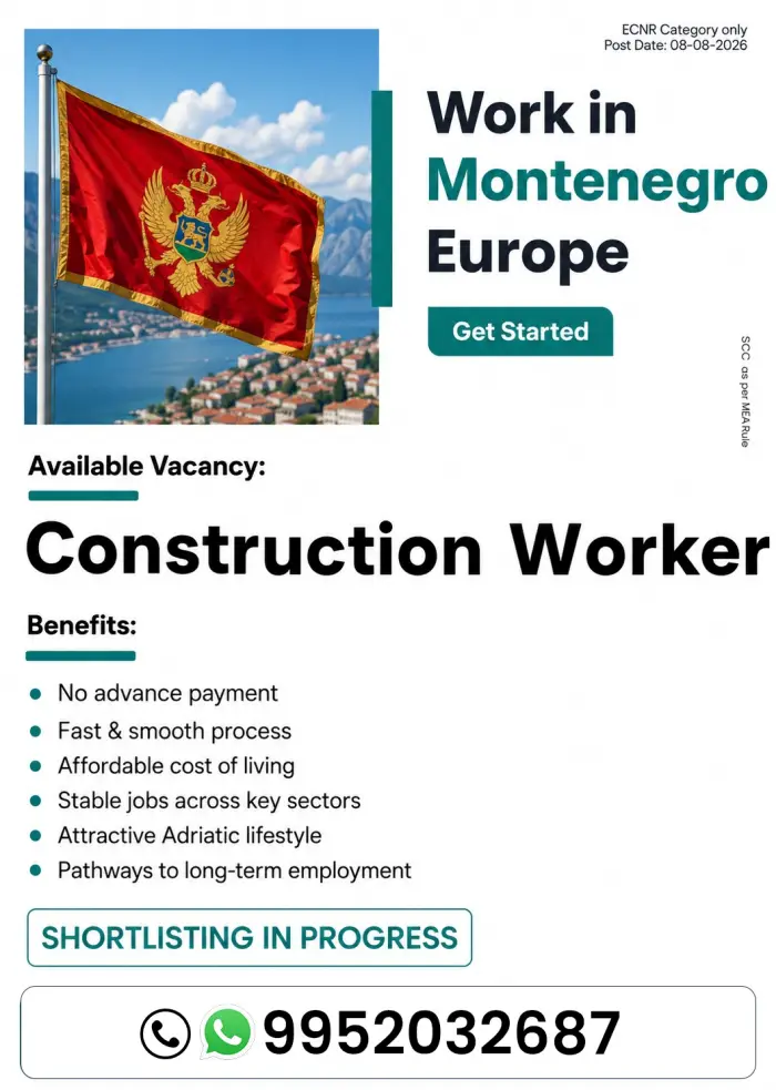 Construction Worker Jobs in Montenegro, Europe 2026 – Overseas Job Opportunity