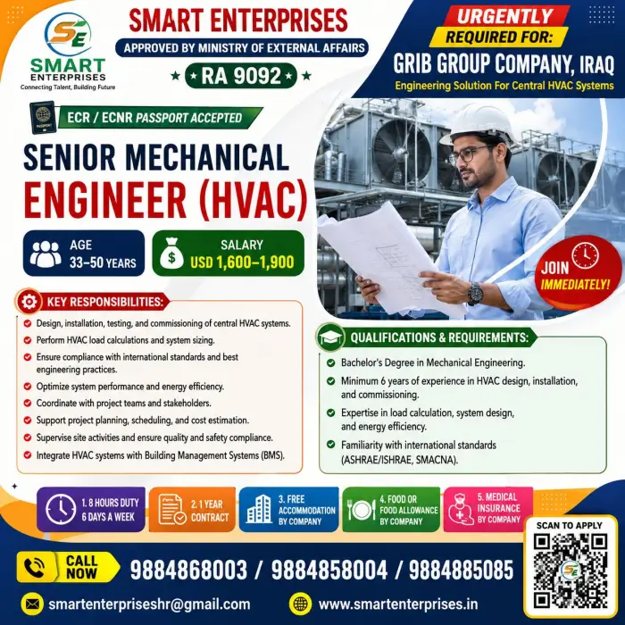 Senior Mechanical Engineer (HVAC) Jobs in Iraq 2026 – Grib Group Company Vacancy