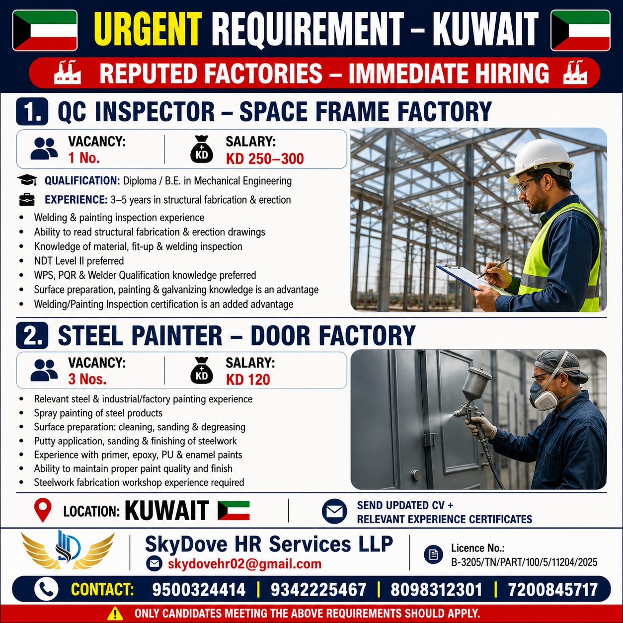 Kuwait Factory Jobs 2026: QC Inspector and Steel Painter Vacancies