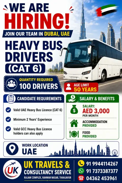 Dubai Heavy Bus Driver Jobs 2026 – 100 Vacancies for CAT 6 Drivers