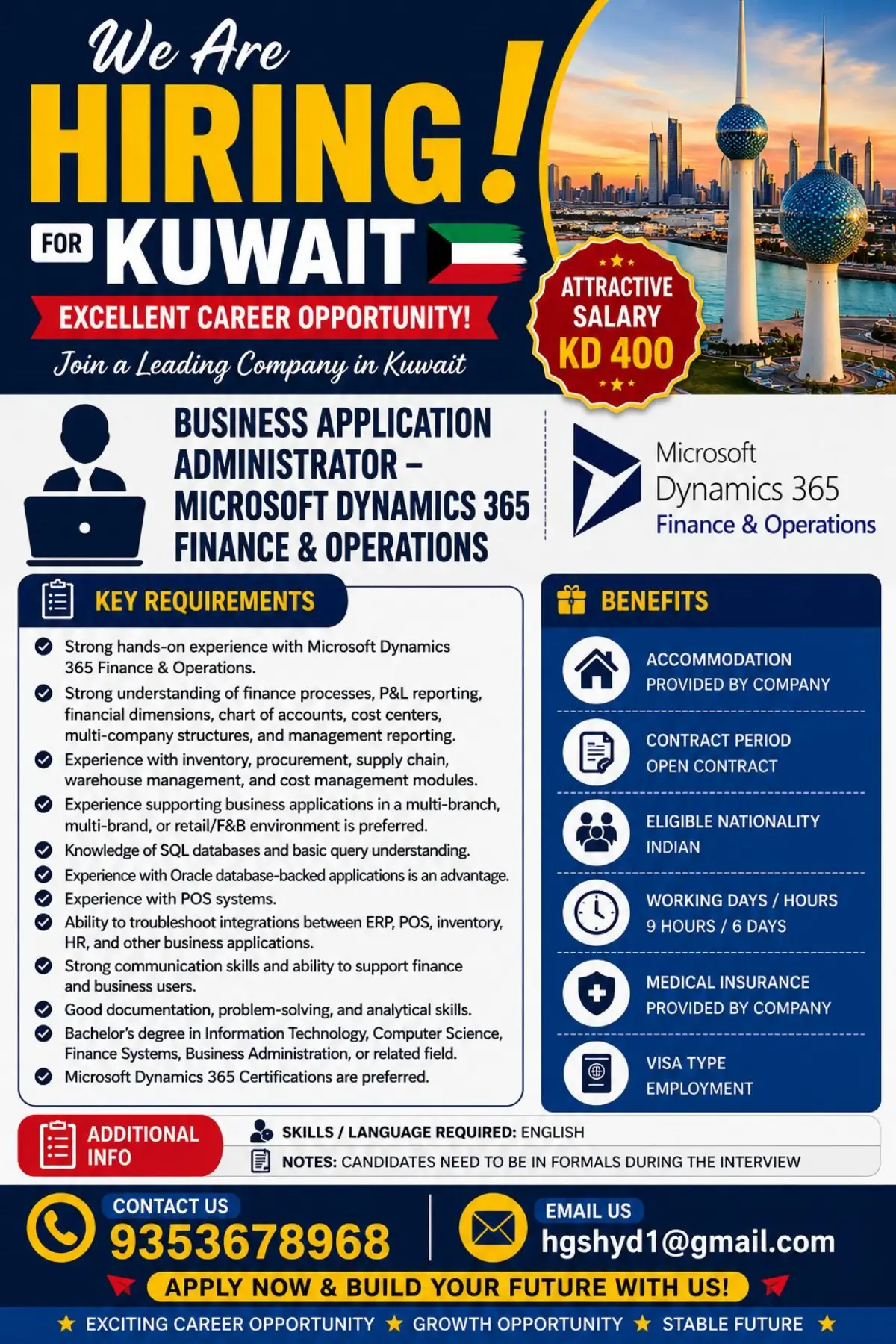 Kuwait Jobs 2026: Business Application Administrator – Microsoft Dynamics 365 Finance & Operations