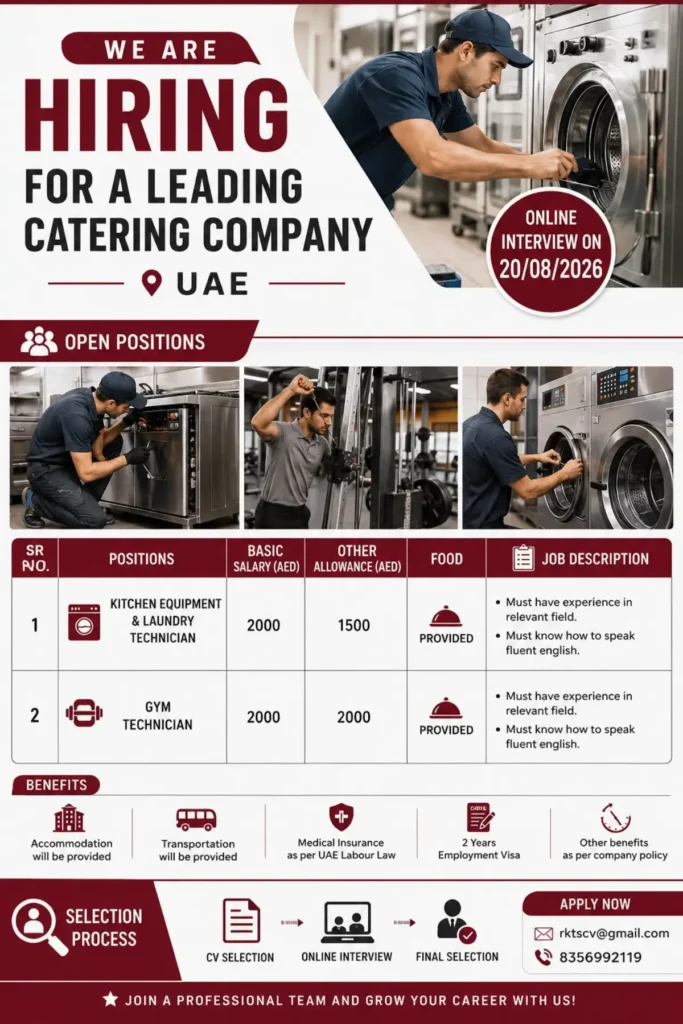 UAE Jobs 2026: Kitchen Equipment & Laundry Technician and Gym Technician Vacancies 1 UAE Jobs 2026: Kitchen Equipment & Laundry Technician and Gym Technician Vacancies