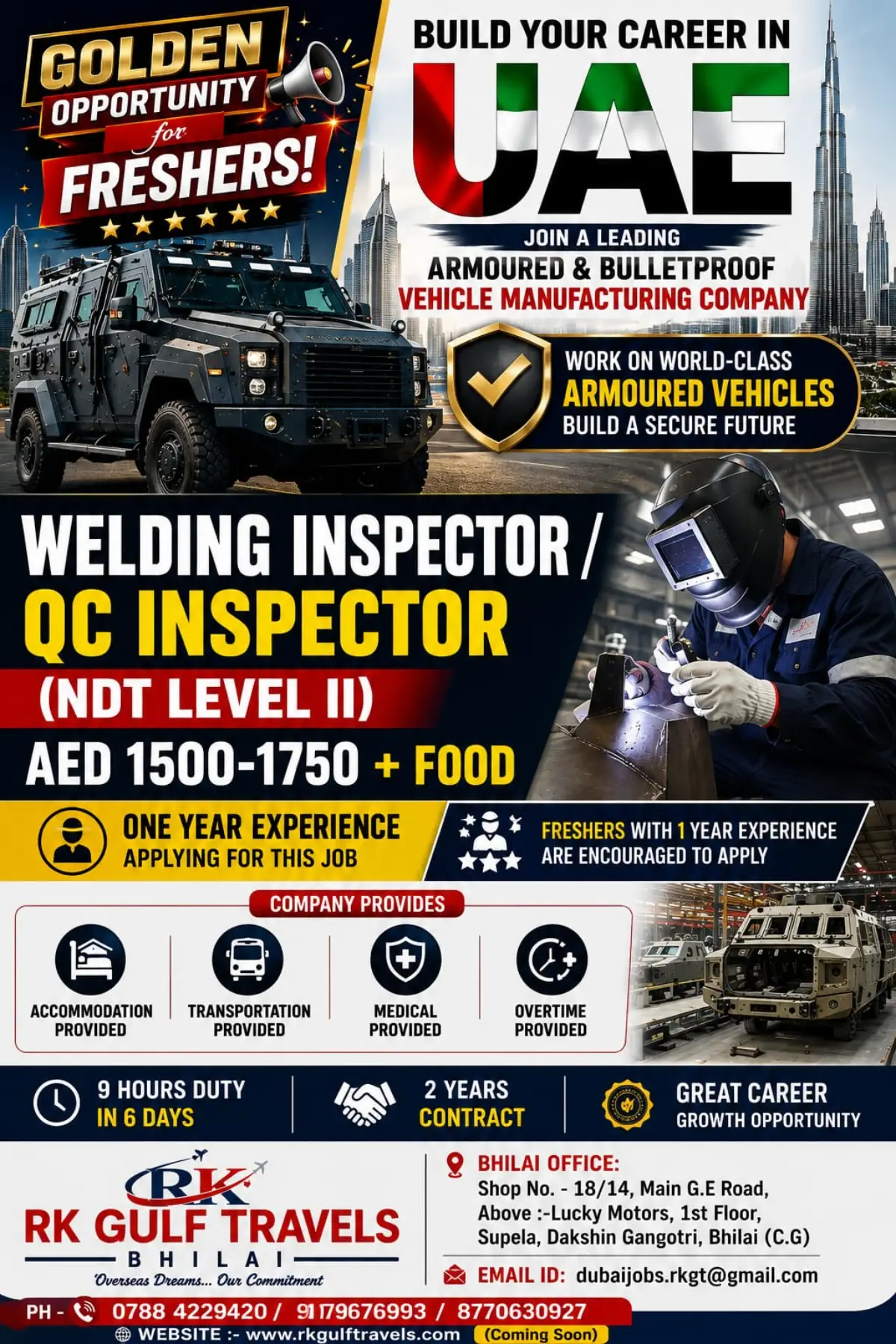 UAE Jobs for Freshers: Welding Inspector / QC Inspector (NDT Level II) – AED 1,500–1,750 + Food