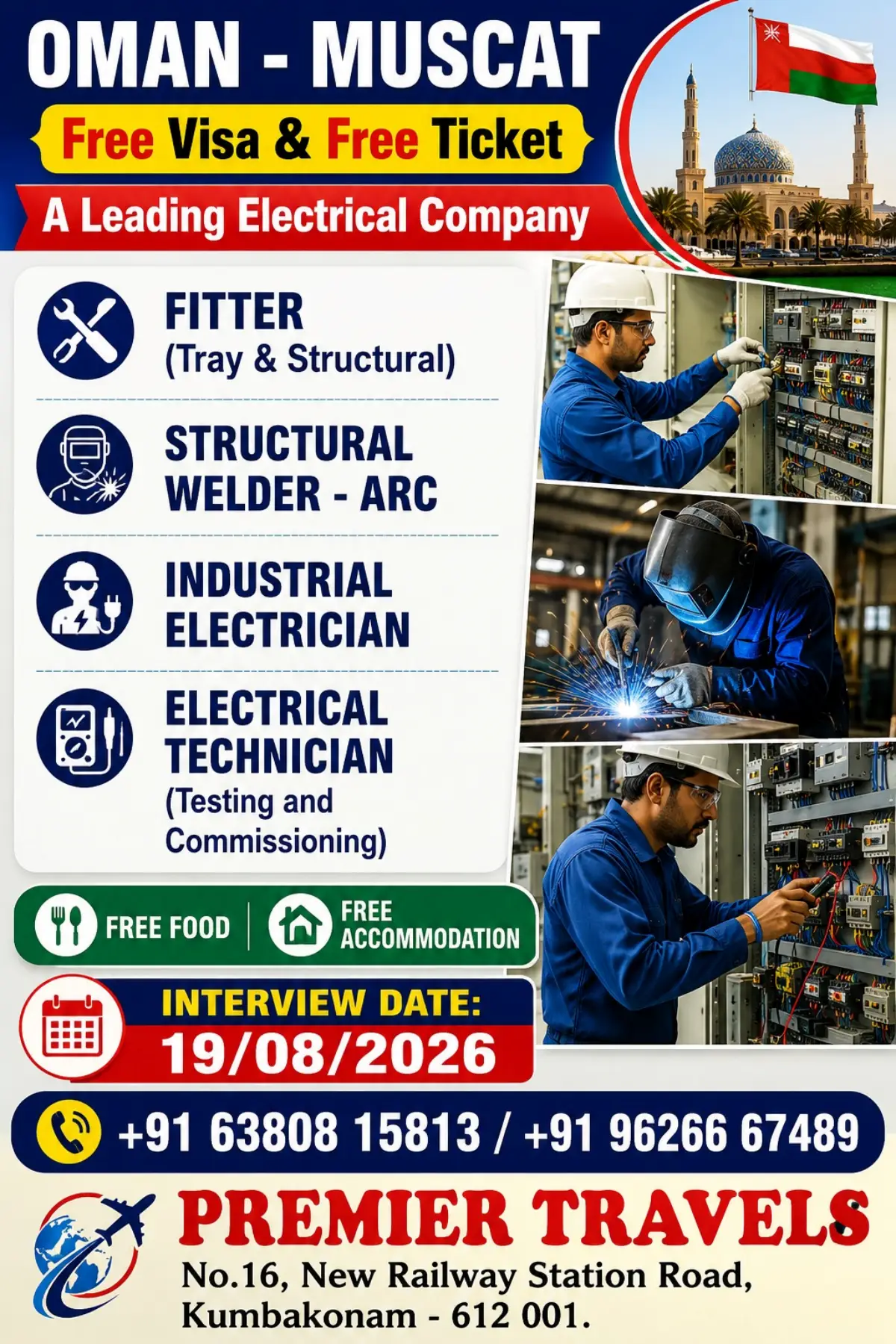 Oman Muscat Jobs 2026: Electrical Company Hiring Fitter, Welder & Electrician – Free Visa & Ticket