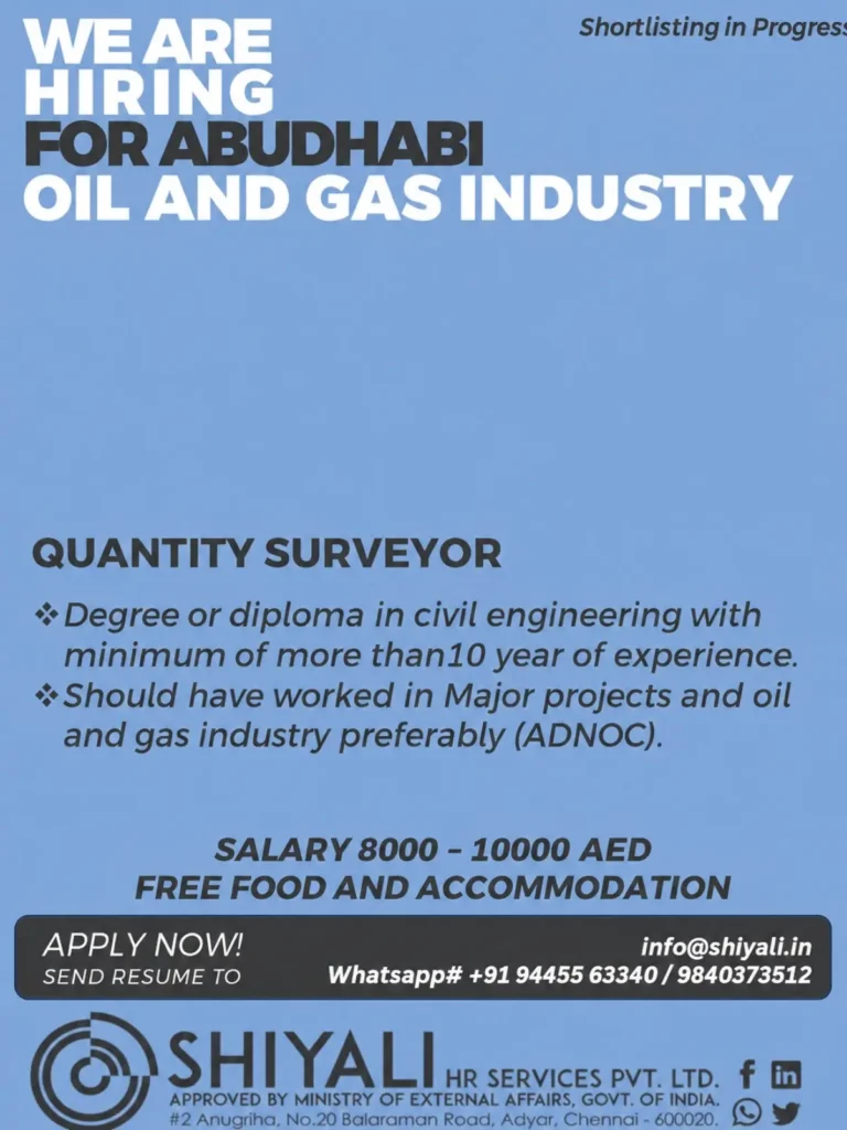 Abu Dhabi Oil and Gas Jobs 2026: Quantity Surveyor Vacancy with AED 8,000–10,000 Salary