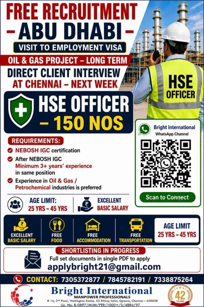 Abu Dhabi Oil & Gas Jobs 2026: 150 HSE Officer Vacancies – Free Recruitment