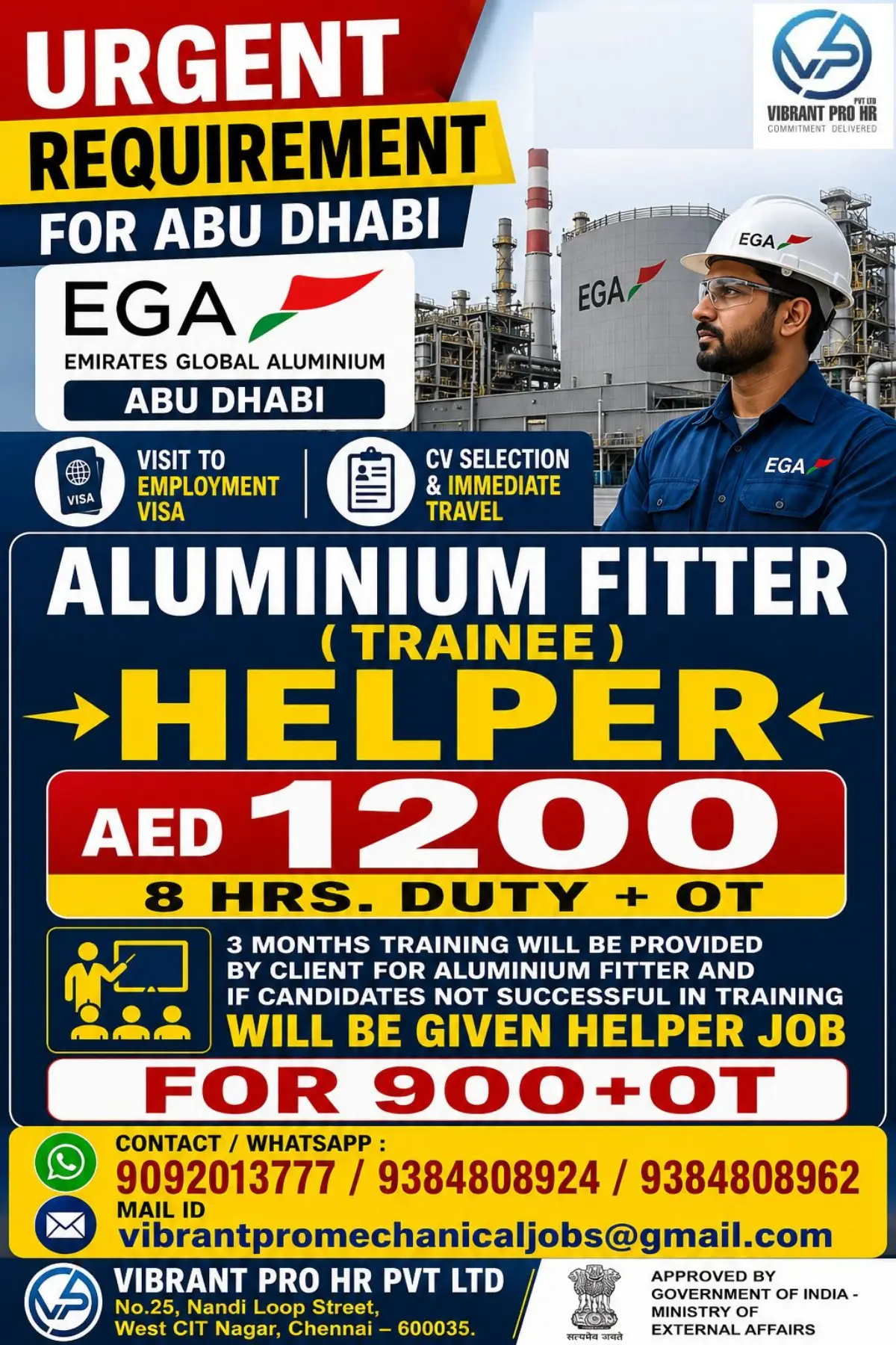 EGA Abu Dhabi Recruitment 2026: Aluminium Fitter Trainee & Helper Jobs