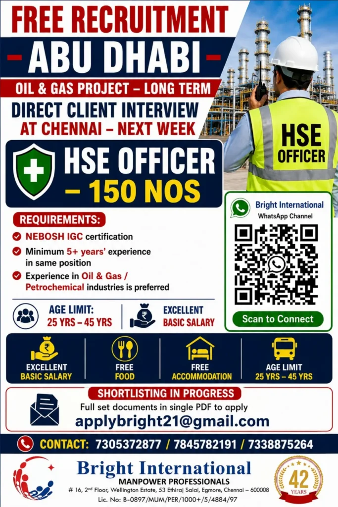 Abu Dhabi Oil & Gas Jobs 2026: 150 HSE Officer Vacancies with Free Recruitment