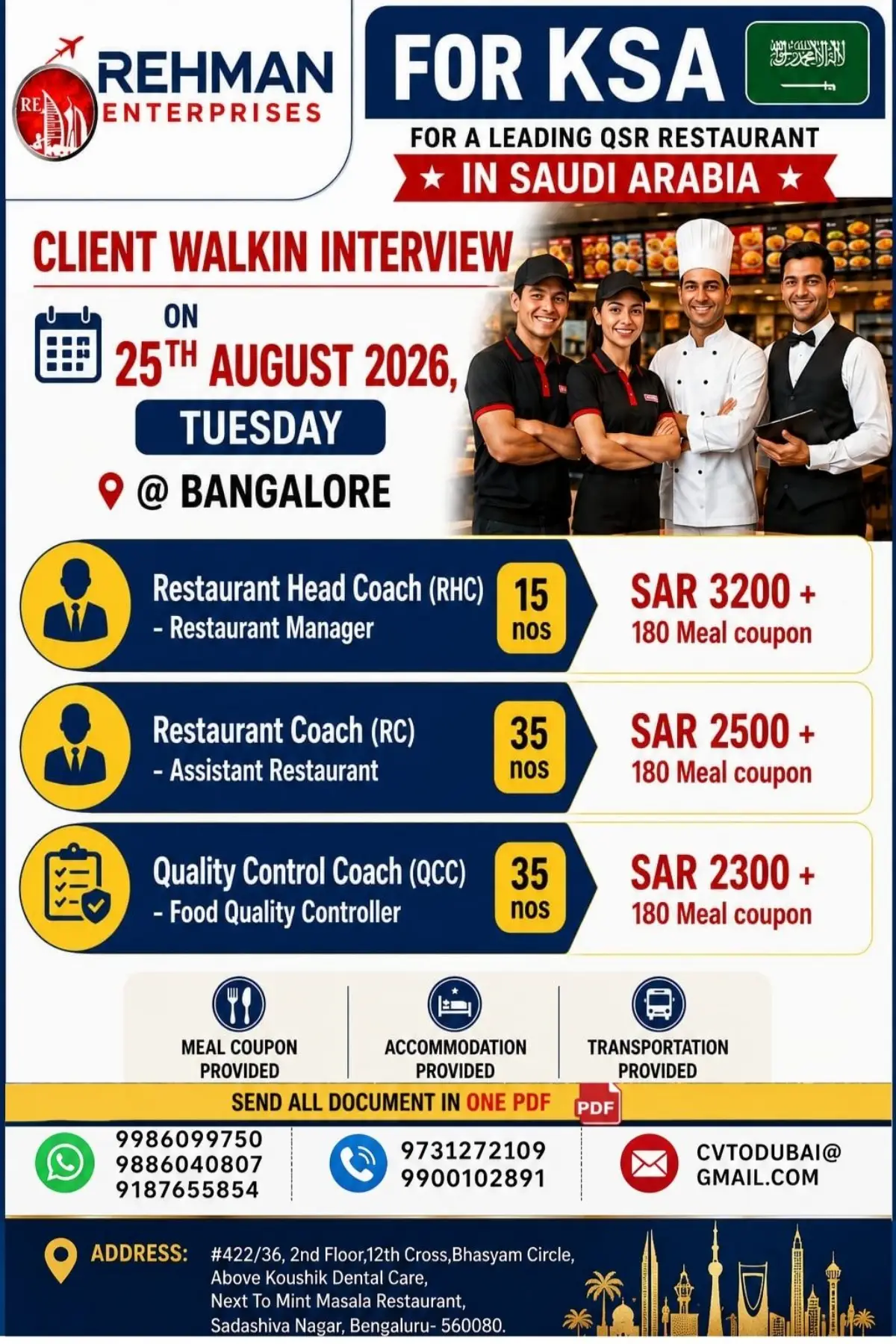 Saudi Arabia Restaurant Jobs 2026: 85 Vacancies with Salary Up to SAR 3200
