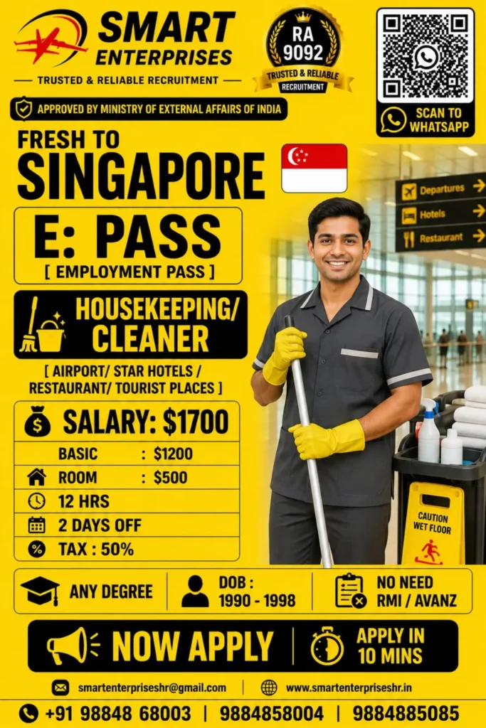 Singapore Housekeeping Cleaner Jobs 2026 – E-Pass Employment Opportunity