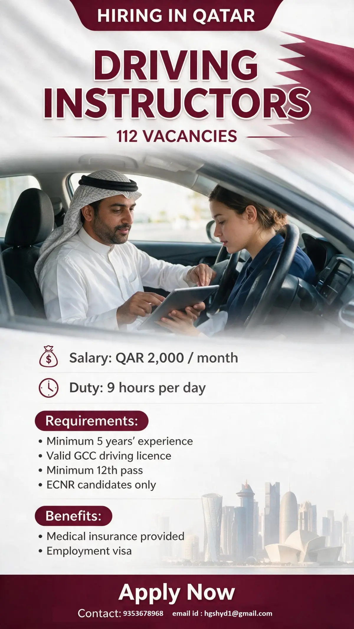 Qatar Driving Instructor Jobs 2026: 112 Vacancies Available