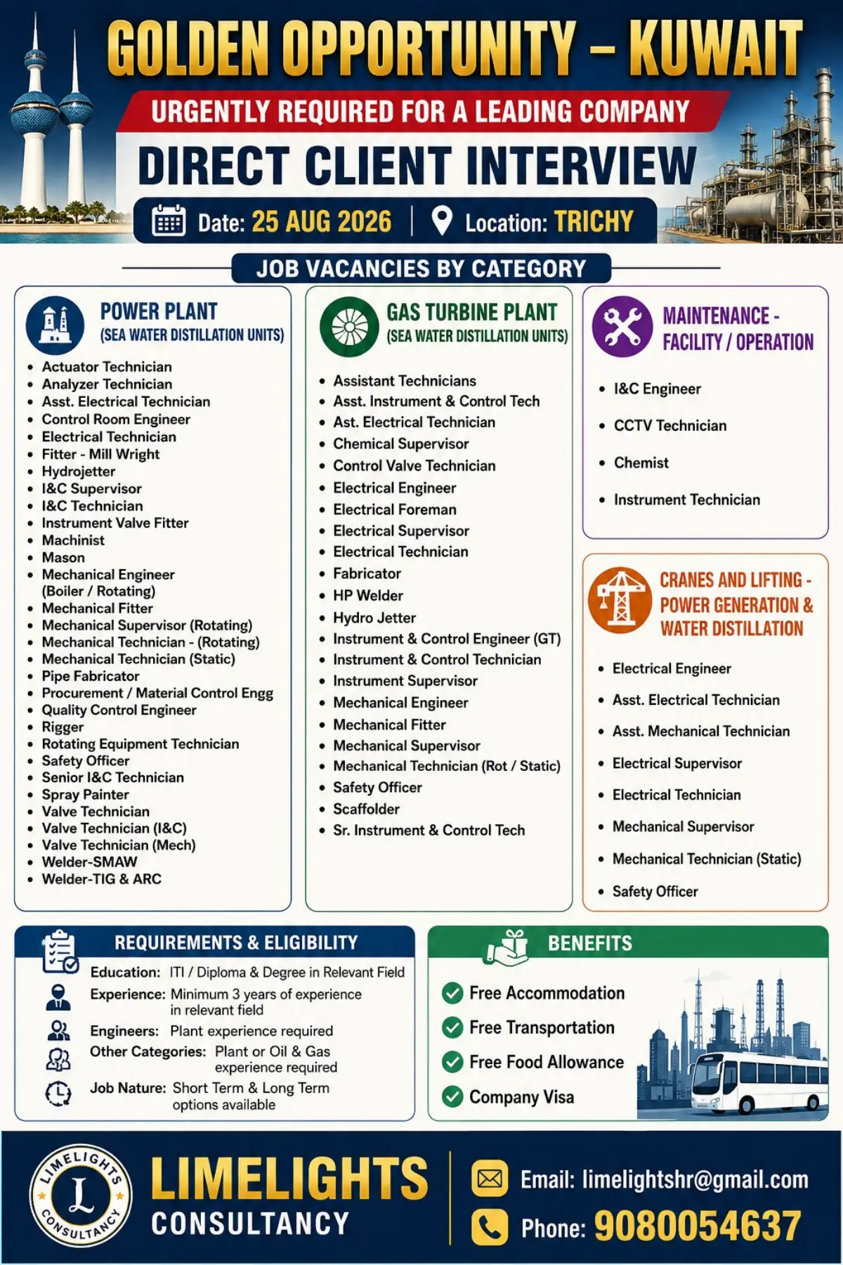 Kuwait Job Vacancies 2026: Direct Client Interview in Trichy on August 25