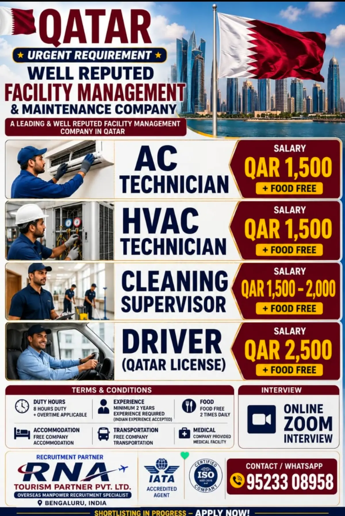 Qatar Facility Management Jobs 2026 โ AC Technician, HVAC Technician, Cleaning Supervisor and Driver Vacancies